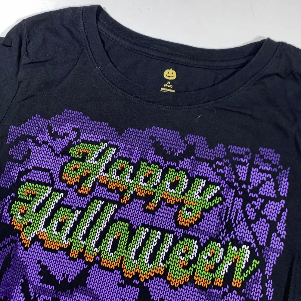 Way to Celebrate Kids Black Happy Halloween Pumpkin Graphic T-Shirt Size M 8-10